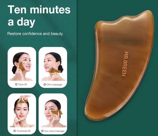 Mr.Green Guasha Scraping Massage Board Ox Horn Face Neck Body Beauty Tool Spa Skin Caring Pain Relief Scraper