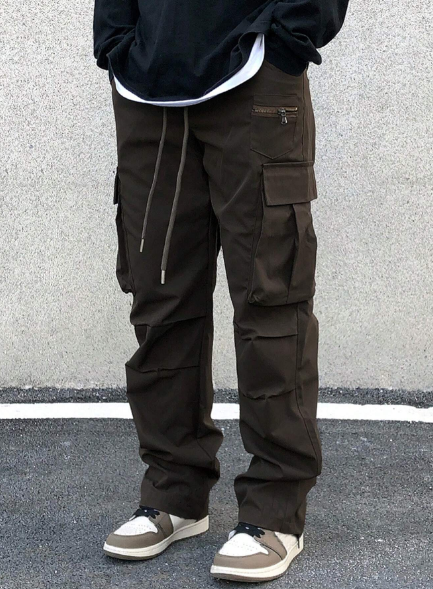 American High Street Nylon Multi-Pocket Cargo Pants, Unisex Loose Casual Straight Trousers With Fog Wind Style, IN Fashion