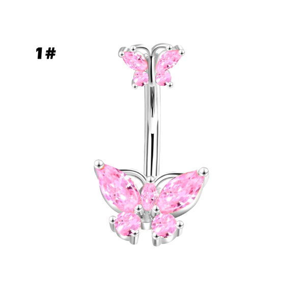 Stainless Steel Heart Piercing Jewellery Zirconia Butterfly Belly Button Ring Belly Button Clasp Pink 1