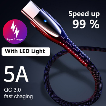 5A Fast Charger LED Light Micro USB / Type-C Charging Cable for iP Android Phone