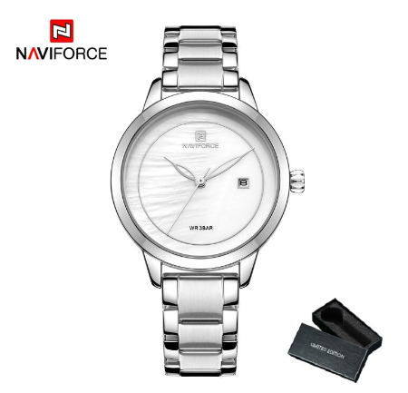 Naviforce NF5008 Women Top Brand Fashion Casual Luxury Quartz Waterproof Watches SILVER