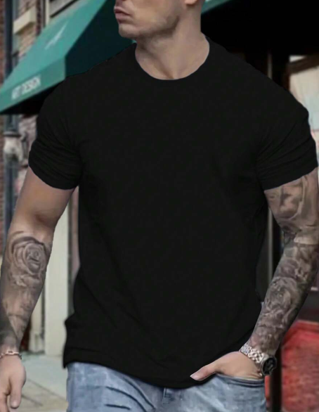 Men Comfortable Sports Solid Color Crew Neck Short Sleeve T-Shirt