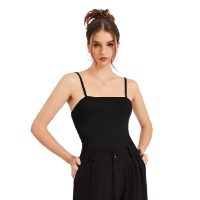 Lovito Casual Plain Spaghetti Straps Bodysuit L30ED001 (Black)
