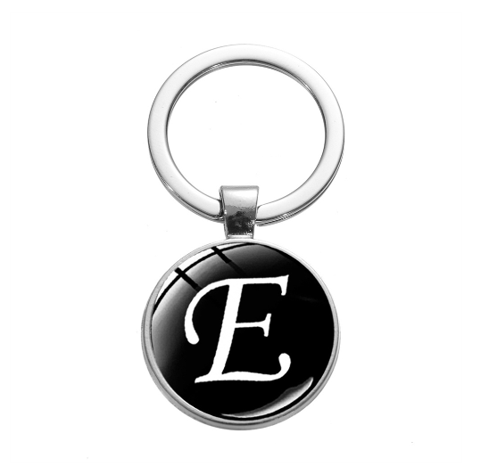 26 English Letters Glass Round Charm Key Ring A-Z Initial Name Keychain Bag Ornaments Car Key Chains Jewelry Gift Accessories E