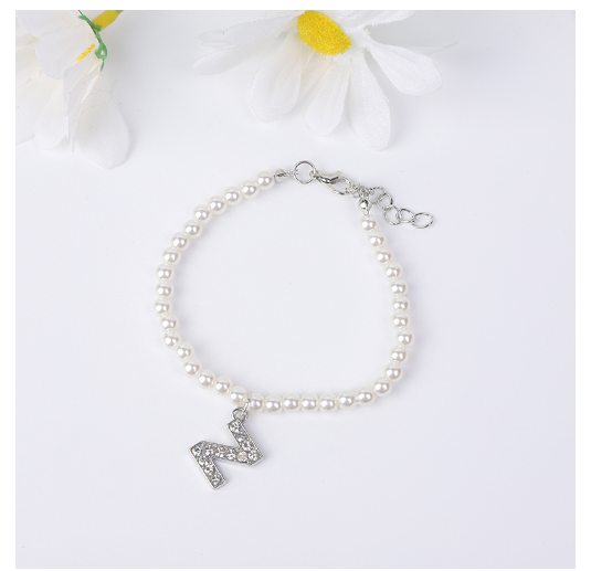 26 Letters Alphabet Initials Pearl Beaded Bracelet Bangle Women Jewelry Gift New