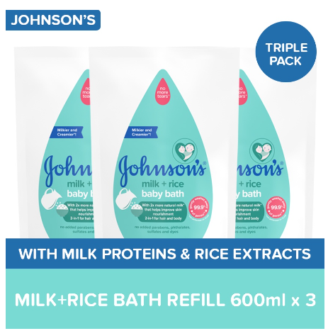 Johnson's Milk+Rice Bath 600ml Refill x 3
