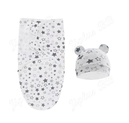 Newborn Baby Muslin Swaddle Blanket Hat Set Swaddle Bedding Wrap Blanket Baby Swaddling S40