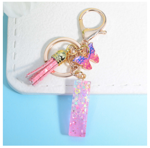 Glitter Star Sequin Filled 26 Letter Keychains With Butterfly Pendant Fashion Tassel Name Initials Key Chains Car Keyrings Gifts L