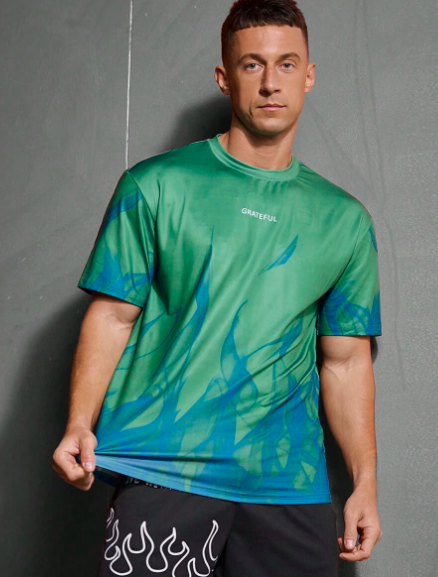 Manfinity Running Men's Letter Printed Round Neck Short Sleeve Sports T-Shirt