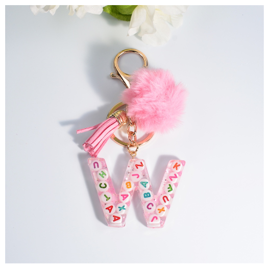 Exquisite Pink A-Z Letter Resin Keychain With Hairball 26 Initials Keyring Charms Women Bag Ornament Best Festival Gift W