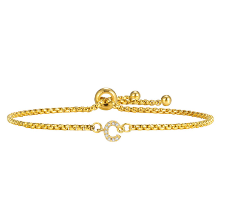 Vnox Handmade Initial Letter Bracelet,Gold Alphabet Charms Chain with Ball Clasp,Luxury Gifts for Women C