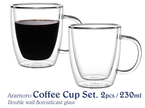 Chef's Classics Aramoro Double Wall Coffee Cup Set, 2pcs / 230ml