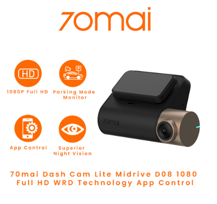 70mai Dash Cam Lite Midrive D08 1080 Full HD WRD Technology App Control