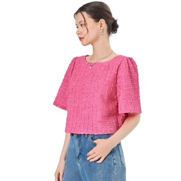Lovito Women Contrast Mesh Blouses L68ED031 (Hot Pink)