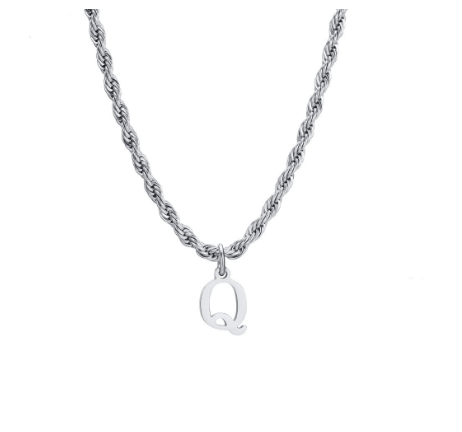 Meaeguet Fashion Letter Necklace A-Z Pendant Necklace for Women Men Stainless Steel Silver Choker Initial Necklace Accessories Q