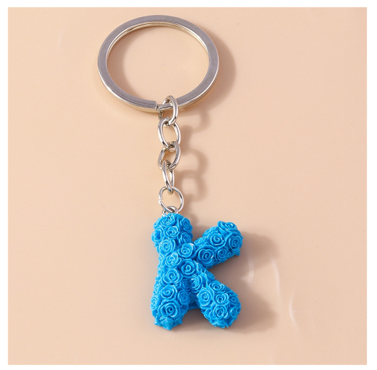 Fashion Rose 26 Letter Keychains Sweet Flower A-Z Alphabet Keyrings For Women Handbag Pendant Ornaments Jewelry Accessories K