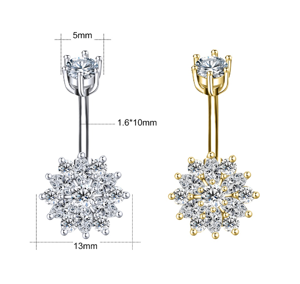Silver Crystal Navel Rings Stainless Steel Belly Button Rings Gold Anti Allergy Flower Navel Piercings 4
