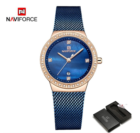 Naviforce Women Top Brand Luxury Stainless Steel Classic Bracelet Wristwatch BLUE