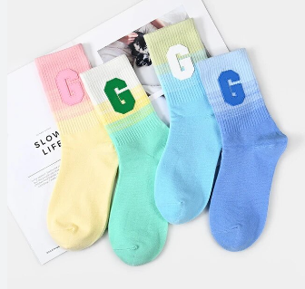 Street Fashion Gradient Color Cotton Socks Letter G Casual Women High Tube Sports Socks