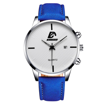 Full Steel Men's Quartz Business Waterproof Watch Men Relo Watch LEATHER BLUE SILVER WHITE