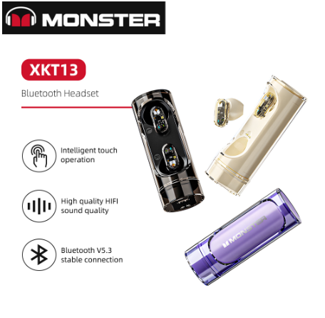 Monster XKT13 BT5.3 Wireless Bluetooth Earbuds ​Subwoofer HIFI Surround Sound Noise-Cancelling