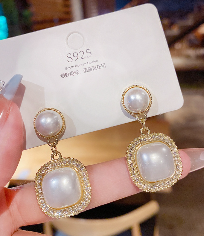 New Fashion Fine 14K Gold Big Pearl Crystal Drop Earrings for Women High Quality Jewelry