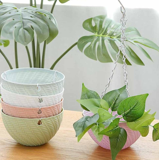 Garden Planter String Hanging Planter Rattan Plastic Bowl Hanging Flower Pots for Plants