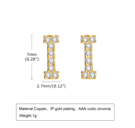 Vnox Gold Zircon Cubic Letter Stud Earrings,Initial Alphabet Small Hypoallergenic Earring One Pair I