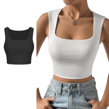 Lovito Women Elegant Plain Basic Tank Top L68ED064 (White/Black)