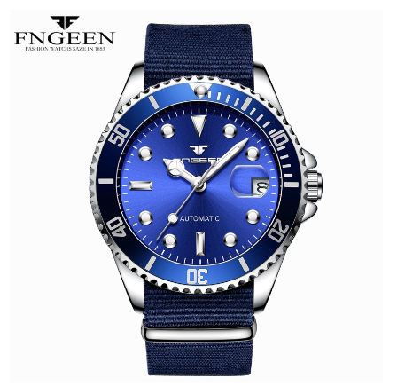 FNGEEN 9001 Men's Automatic Mechanical Watch Canvas Strap BLUE