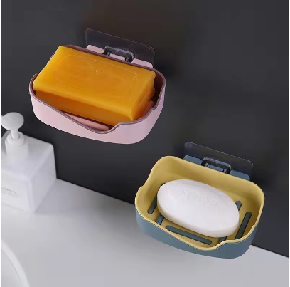 Punch-free sticky double layer drain bathroom soap holder