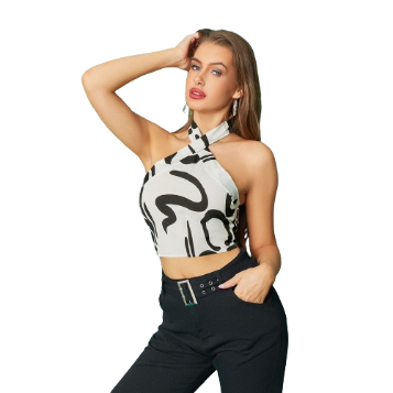 Lovito Women Casual Pop Art Print Smocked Tank Top LBA05063 (White)