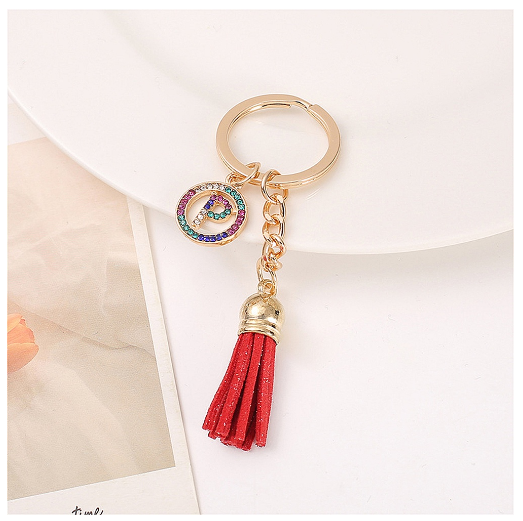 Mini Colorful Rhinestone A-Z Letter Keychains Trendy Tassel 26 Initials Metal Keyring Bag Charms Pendant Key Holder Accessories P