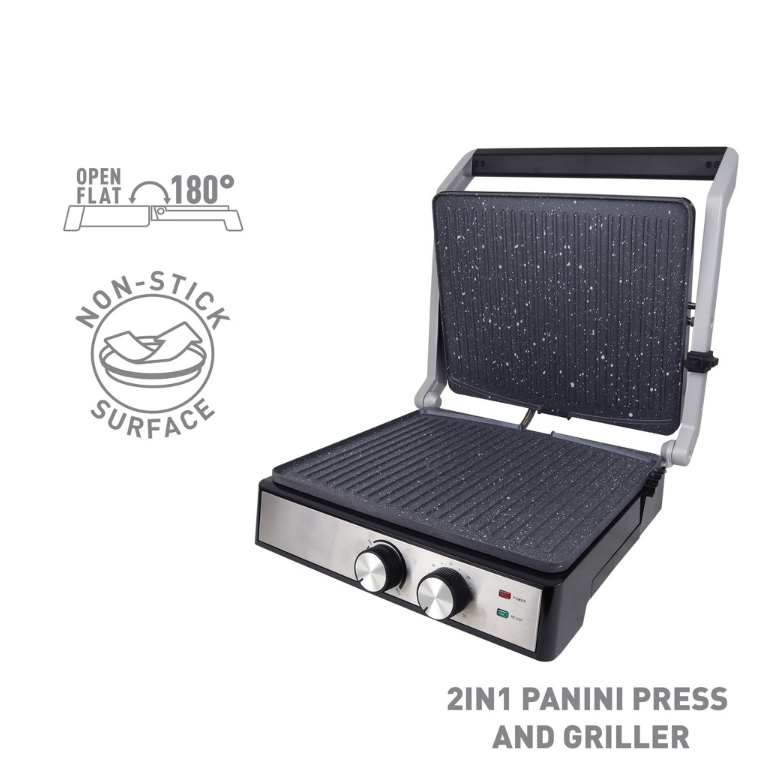Hanabishi 2in1 Panini Press & Griller HPANINI100SS | Non-stick Marble Coated