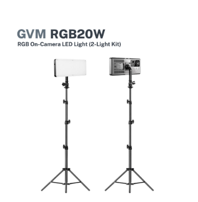 GVM RGB20W On-Camera RGB LED Video 2-Light Kit with Bluetooth App and Power Supplies & Tripod Stands