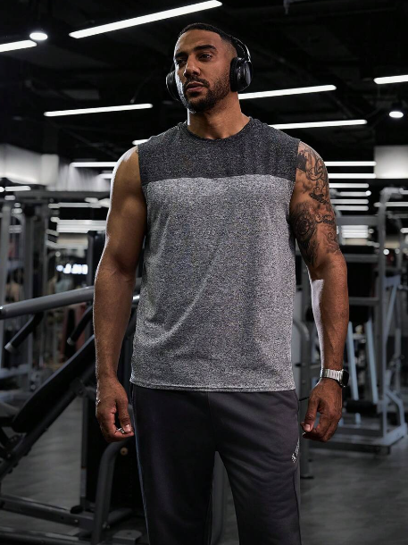 Men Round Neck Colorblock Sports Tank Top Suitable For Summer