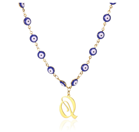 New Personalized Creativity Fashion Hip Hop Trend Plating 18k Gold Stainless Steel Devil's Eye Letter Necklace Initial Pendant