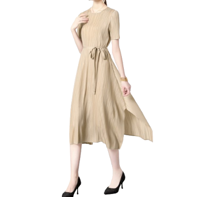 Lovito Women Casual Plain Lace Up Frill Dress LNE30191 (Apricot)