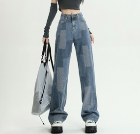 Lovito Women Fabric Stitching Pocket Jeans L58Ad122 Light Blue/Dark Blue