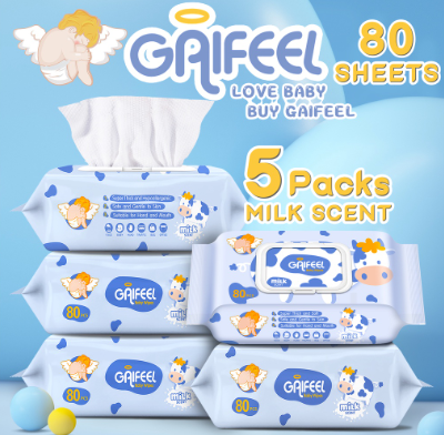 GAIFEEL Baby Wipes Milk Scent Baby Wipes 80PCS Pack of 5