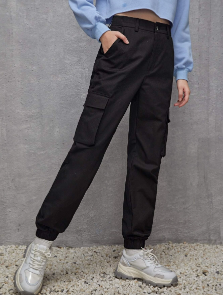 SHEIN Teen Girls Flap Pocket Slant Pocket Pants