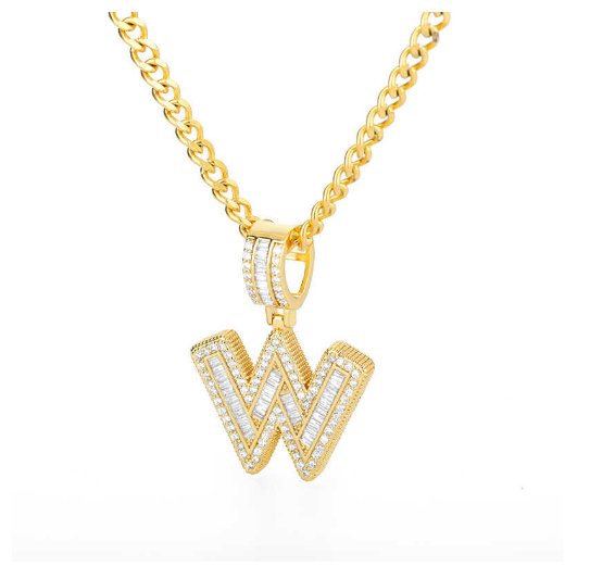 Trend Cubic 2020 Zirconia Letters A-Z Pendant Necklaces Iced Out Rock Candy Style Initial W