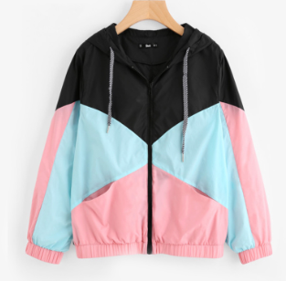 Multicolor Cut and Sew Hooded Windbreaker Jacket Block Coats