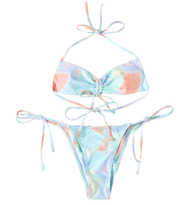 Women Two-Piece Tie-dye Knotting Push-Up Padded Bra Bikini Swimwear Beachwear