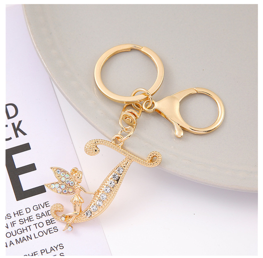 Exquisite Elf Letter Metal Keychains Luxury Gold Color Rhinestone Alphabet Keyrings For Men Women Handbag Ornaments Gifts T