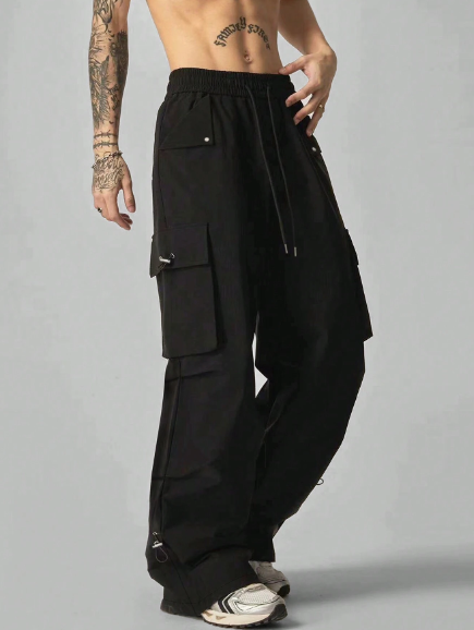 Manfinity EMRG Men Solid Color Drawstring Pockets Casual Pants