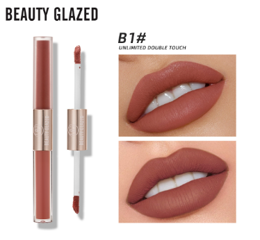 BEAUTY GLAZED 14 Colors Double Head Non-Stick Cup Lip Glaze+Lip Mud Multifunction Long Lasting Moisture Cosmetic Lipstick 2 In 1