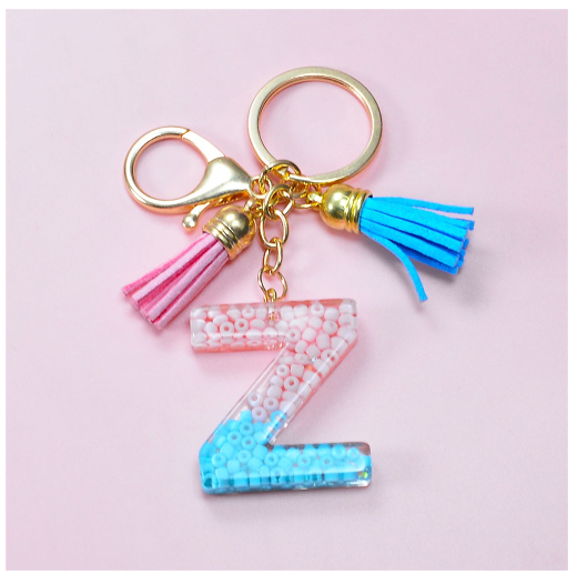A-Z 26 Letter Silicone Beads Filling Keychain Candy Color Name Initial Resin Keyring DIY Accessories Women Bag Ornaments Z