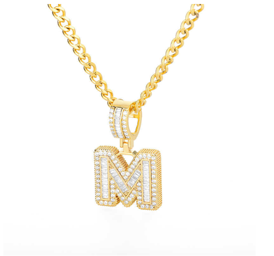 Trend Cubic 2020 Zirconia Letters A-Z Pendant Necklaces Iced Out Rock Candy Style Initial M
