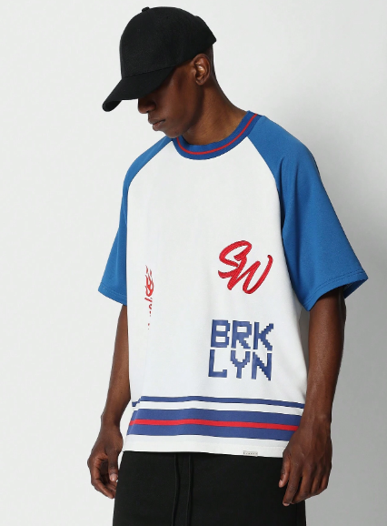 SUMWON Raglan Tee With Colour Blocked Pixel Graphic Print